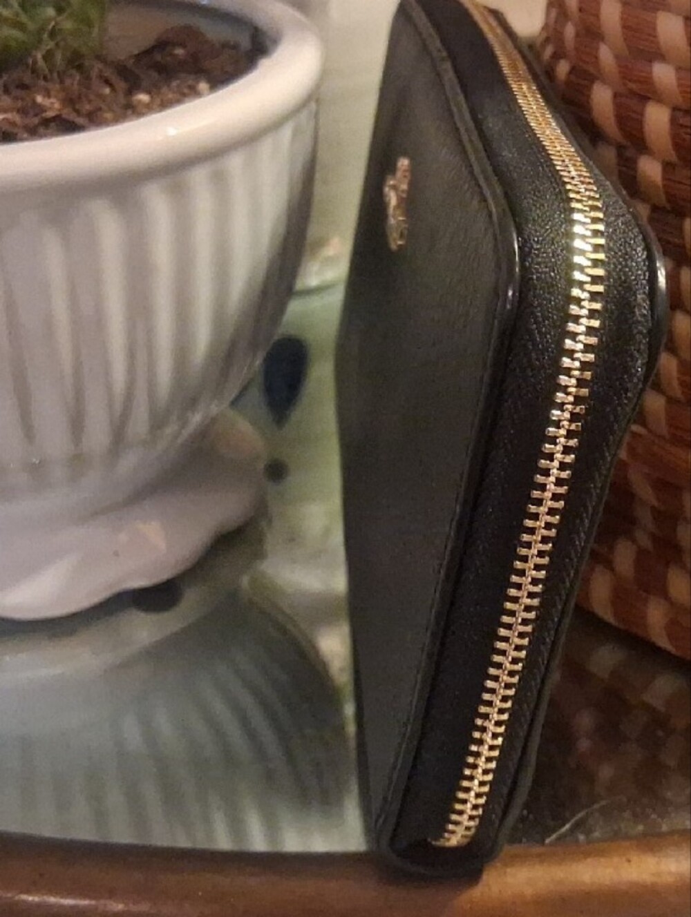 Coach Black Pebbled Leather Zip Wallet with Gold Logo Accent - Picture 8 of 12